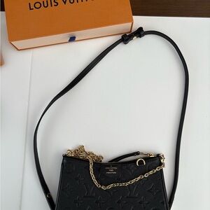 Louis Vuitton Black Embossed Leather Crossbody with Gold Chain